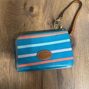 Fossil Women's Blue and Orange Striped Wristlet